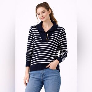 Ralph Lauren Navy and White Striped Turtleneck Sweater